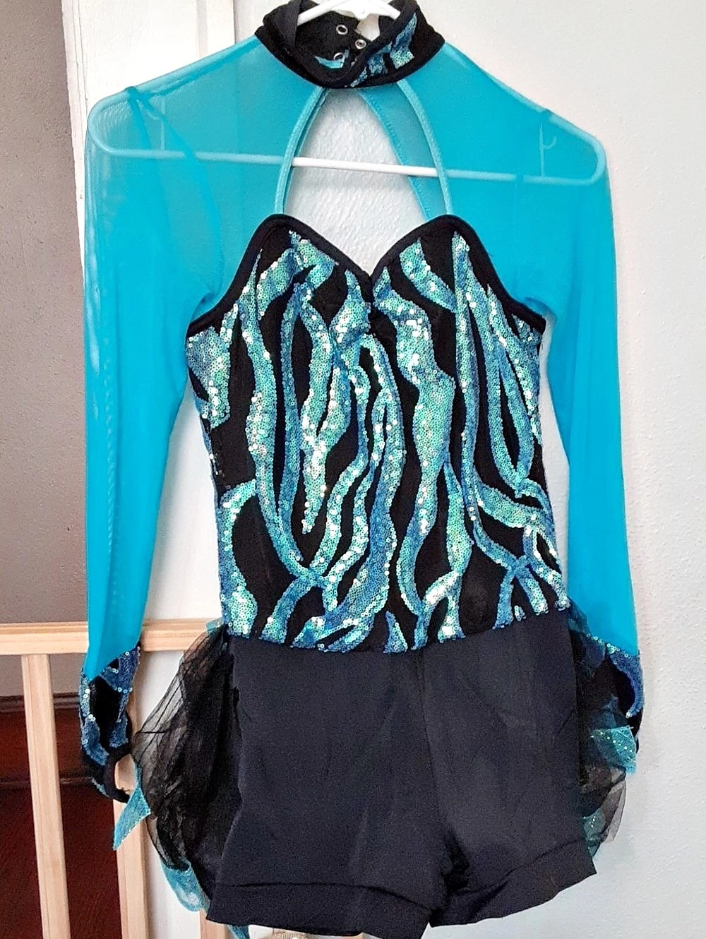 Weissman Sequin Dance Costume in Blue & Black Size LC